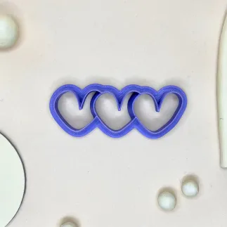 Cortador arcilla polimérica - trío de corazones horizontales